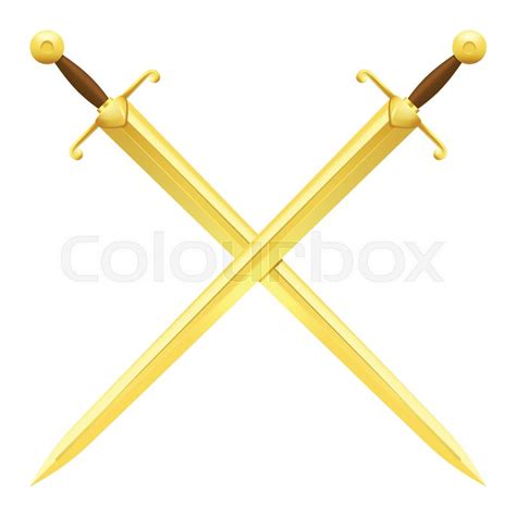 Two Crossed Swords Of Gold On White Stock Vector Colourbox