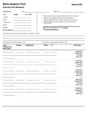 Fillable Online Atu Blank Adoption Form Main Store Arkansas Tech