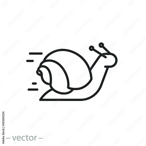 snail icon, acceleration or jerk, slow slug speed, thin line symbol on ...