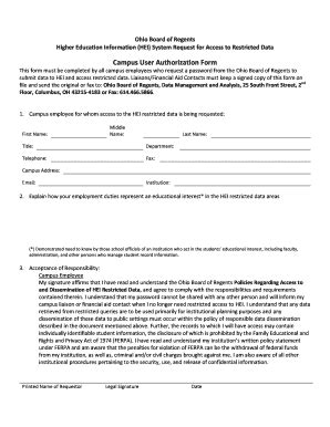 Fillable Online Ohiohighered Campus User Authorization Form Ohio