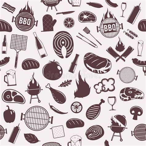 Vector Barbecue Icons Seamless Pattern Or Background Stock Vector