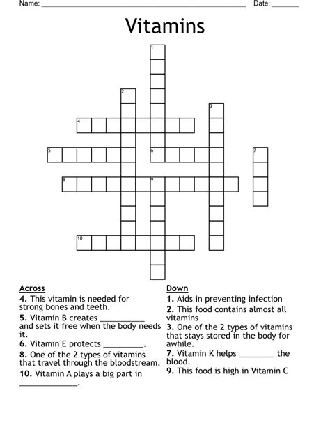 Vitamins Crossword Wordmint