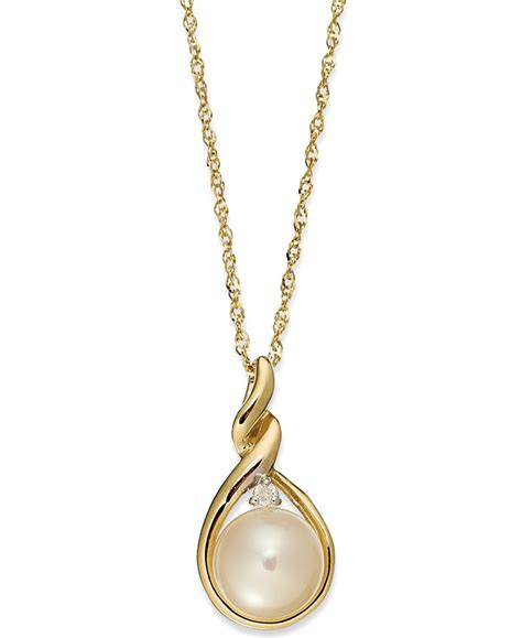 Macys 14k Gold Necklace Cultured Freshwater Pearl And Diamond Accent