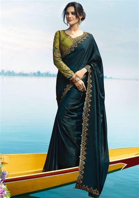 Buy Blue Color Barfi Silk Designer Party Wear Saree In Uk Usa And