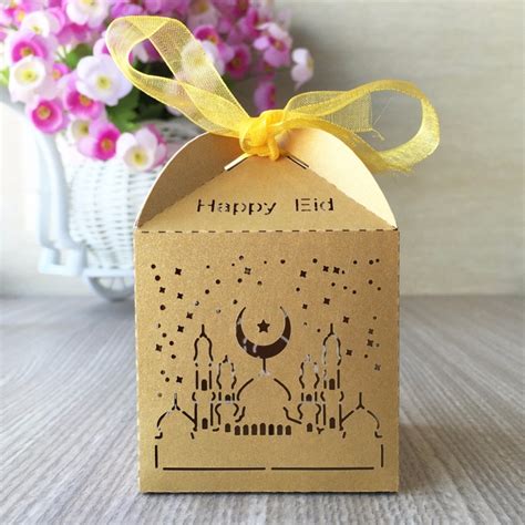 100pcs Lot Eid Mubarak Hot Sale Laser Cut Pearl Paper Small Box Ramadan