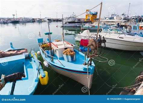 Greek Fishing Boats Are Moored In Ayia Napa Port Stock Image Image Of