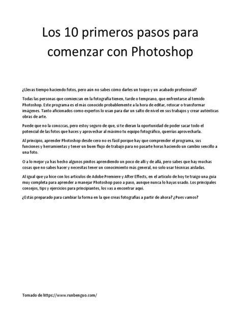 Los 10 Primeros Pasos Para Comenzar Con Photoshop Pdf Adobe Photoshop Formato De Imagen