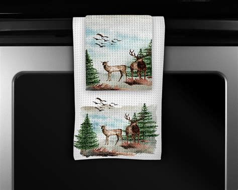 Deer Hand Towel Set Farm Style Towels Kitchen Towels Etsy