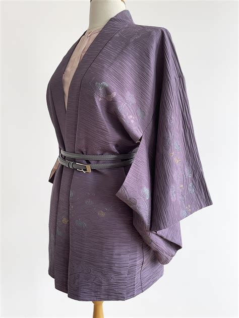 Kaoru Soft Green Silk Kimono Jacket With Blue And Golden Waves