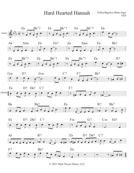 Hard Hearted Hannah Arr Mark W Huxhold By Yellen Sheet Music For