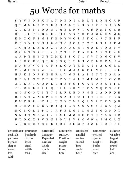 Printable Math Word Search