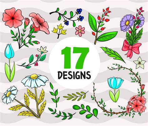 Floral Elements Svgwildflower Svg Bundle Botanical Elements Etsy