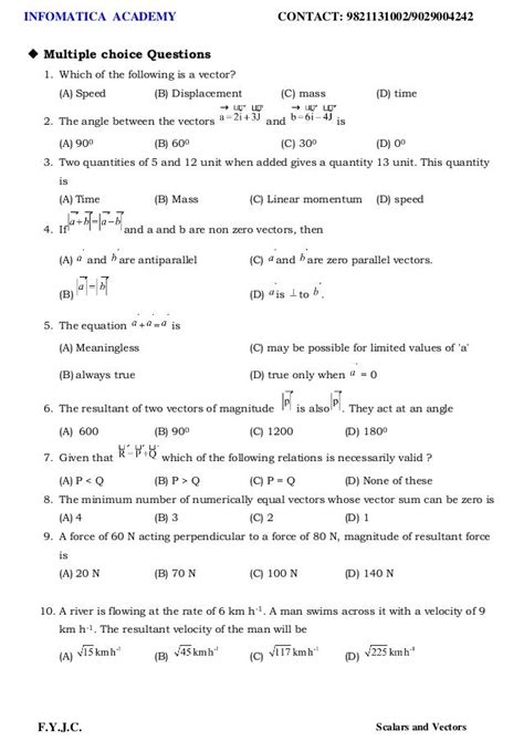 Class 11 Important Questions For Physics Scalars And Vectors