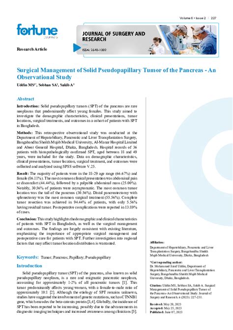 Pdf Surgical Management Of Solid Pseudopapillary Tumor Of The