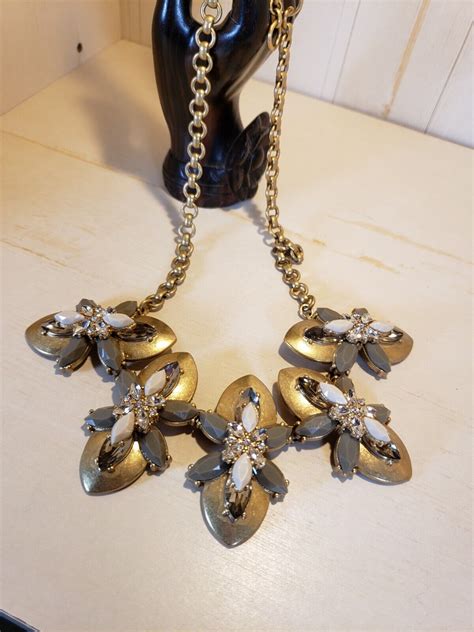 J Crew Crystal Runway Bib Statement Necklace Antique Gem