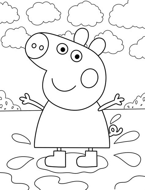 Coloriage De Peppa Pig Qui Saute Dans Les Flaques D Eau