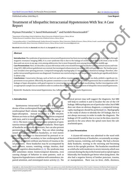 (PDF) Treatment of Idiopathic Intracranial Hypotension With Tea: A Case Report