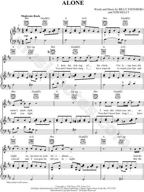 Heart "Alone" Sheet Music in B Minor (transposable) - Download & Print - SKU: MN0055373