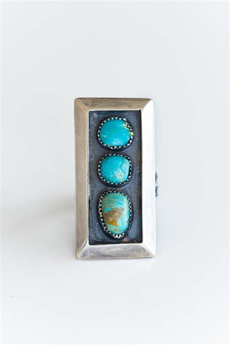 Vintage Navajo Shadowbox Ring On Garmentory Silver Turquoise Jewelry