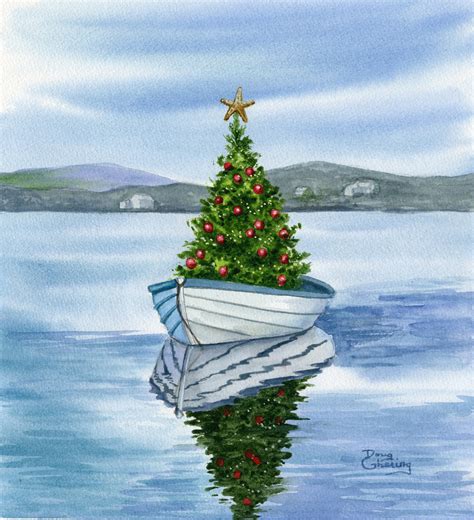 Floating Christmas Tree Giclee Art Print Of Row Boat With A Etsy