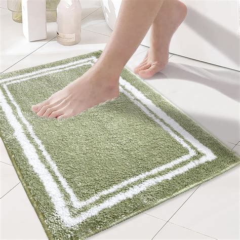 Amazon Tititex Luxury Sage Green Frame Line Bathroom Rug X