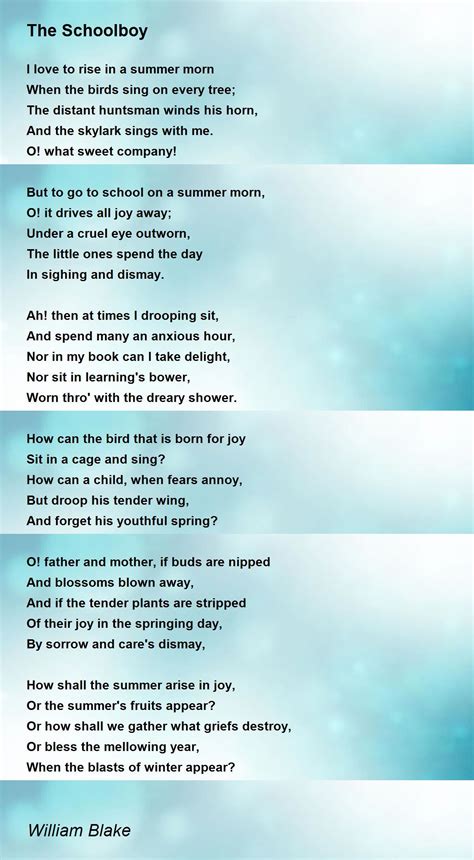 The Schoolboy - The Schoolboy Poem by William Blake