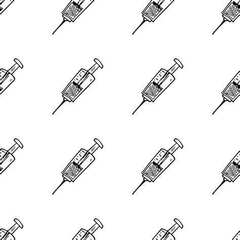 Premium Vector Seamless Pattern Hand Drawn Syringe Doodle Sketch