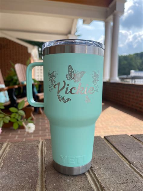 Butterflies Real Yeti 30 Oz Travel Mug With Stronghold Lid Laser Engraved Seafoam Stainless