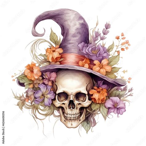 Witch Skull Watercolor Clipart Collection Skull