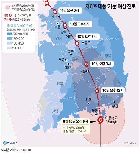 그래픽 제6호 태풍 카눈 예상 진로 10일 9시 현재 韓聯社