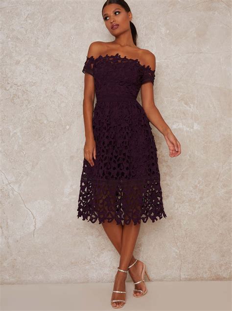 Bardot Premium Lace Midi Dress In Berry Chi Chi London Uk