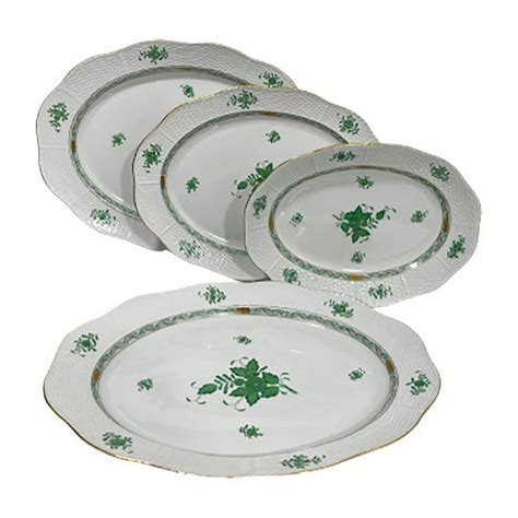 Herend Hungary Porcelain Chinese Bouquet Apponyi Green Serving Dishes