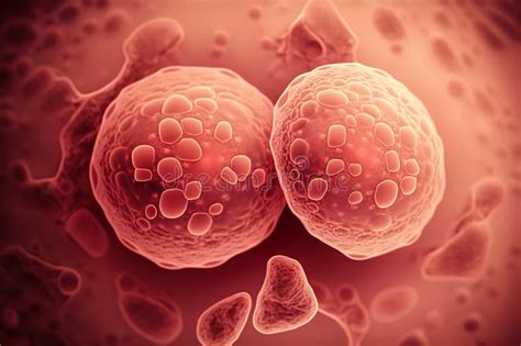 Embryonic Stem Cells Division Human Cells Under Microscope In Vitro