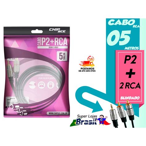 Cabo Profissional De Audio P2 2 Rca Blindado 5 Metros 24k Shopee Brasil