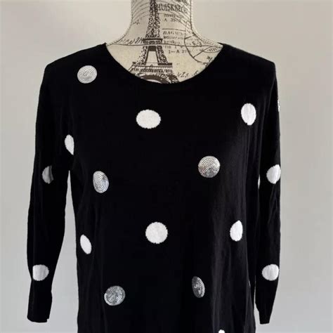 sussan black wool blend stretchy silver sequin dot depop