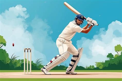 Cricket Batsman In Playing Action Illustration Premium Ai Generated Image