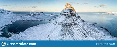 Famous Kirkjufell Mountain in Winter, Iceland Stock Photo - Image of bright, drone: 125721334