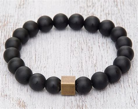 Black Mens Bracelet Onyx Bracelet Matte Beaded Bracelet Etsy Onyx