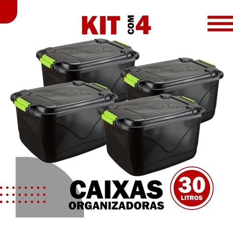 Kit Caixas Organizadora L Grande C Tampa E Trava Cesto Para