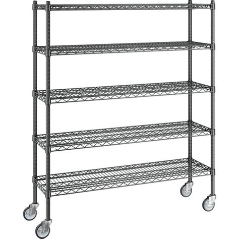 Regency 14 X 48 X 60 Nsf Black Epoxy Mobile Wire Shelving Starter Kit With 5 Shelves