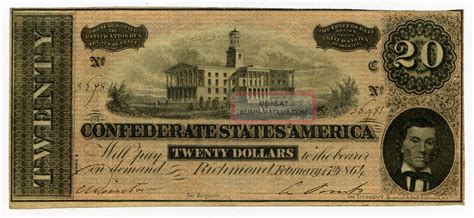 1864 Richmond Confederate States 20 Dollar Note 38192