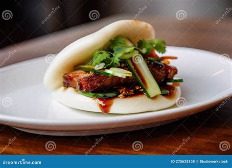 Bao Bun With Pork Belly Scallions And Hoisin Sauce Stock Illustration Illustration Of