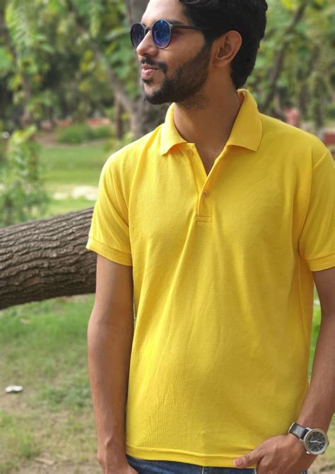 Buy Yellow Plain Collar T Shirt Half Sleeve For Men Online In India