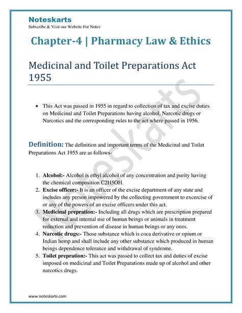 Chapter 4 Pharmacy Law And Ethics Notes Complete Notes By Noteskarts