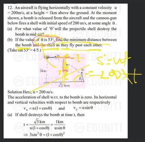 12 An Aircraft Is Flying Horizontally With A Constant Velocity U 200 M