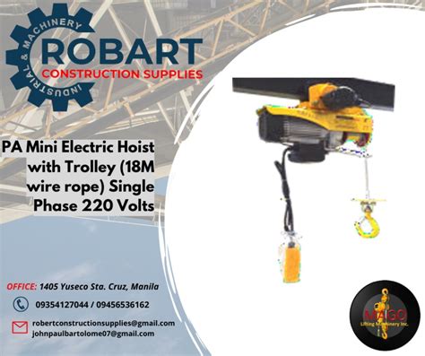 PA Mini Electric Hoist With Trolley 18M Wire Rope Single Phase 220