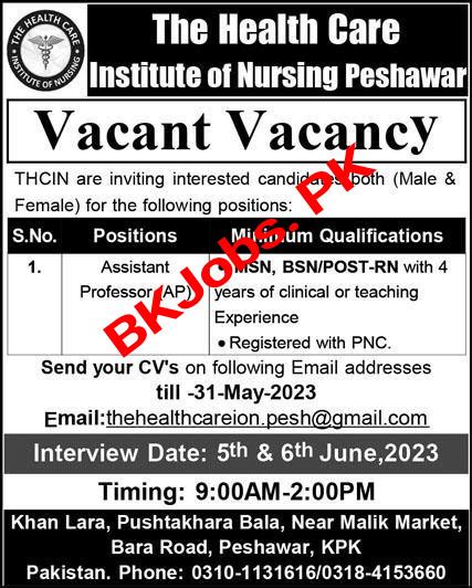 The Healthcare Institute Of Nursing Peshawar Jobs For Assistant