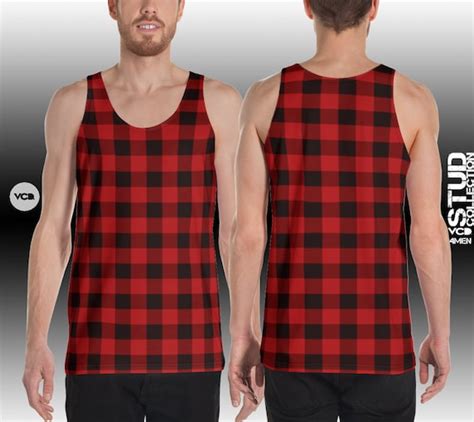 Plaid Tank Top Mens Red Buffalo Plaid Mens Tank Top Red And Etsy