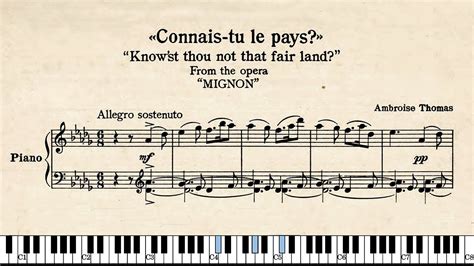 THOMAS Connais Tu Le Pais From The Opera Mignon Excerpt Piano