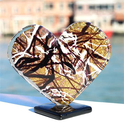 Heart Pollock Heart Glass With Gold Original Murano Glass Omg